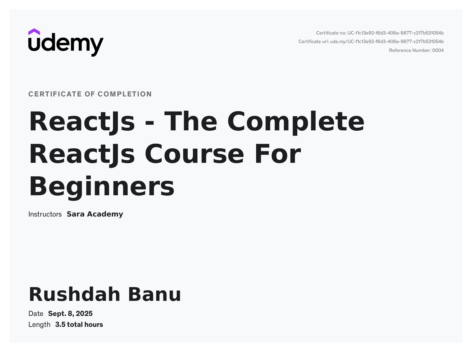 React Certificate